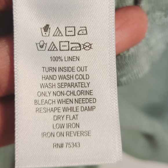 Sigrid Olsen | Women's Light Green Linen Short Sleeve Blouse (Size XL) - Picture 4 of 12